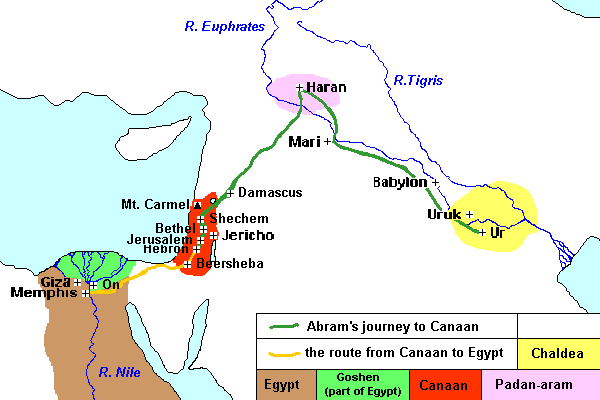 Map of Abraham's Journeys - Geography pages for Dr. Rollinson's Courses